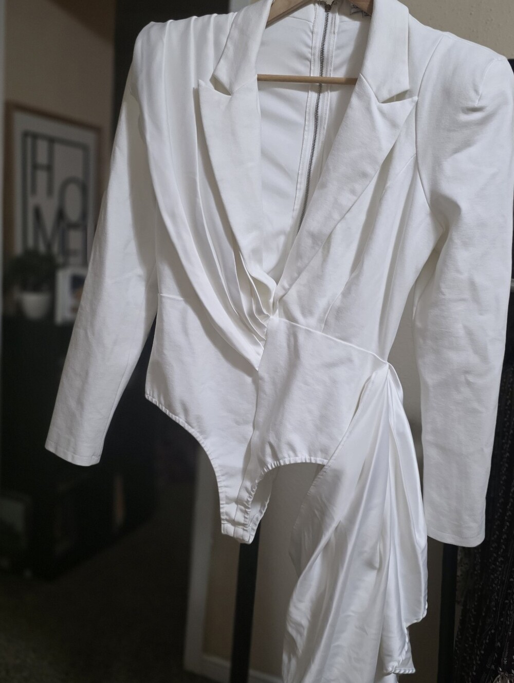 Fashion Nova White Draped Bodysuit Blazer